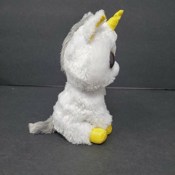 TY TYSilk Pegasus 7" Plush Stuff Animal Unicorn Big Glitter Eyes White Gold - Picture 2 of 6